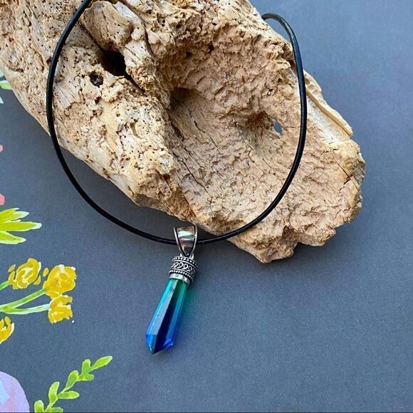 Bi-Color Faceted Tourmaline Point Necklace - Picture 1 of 4